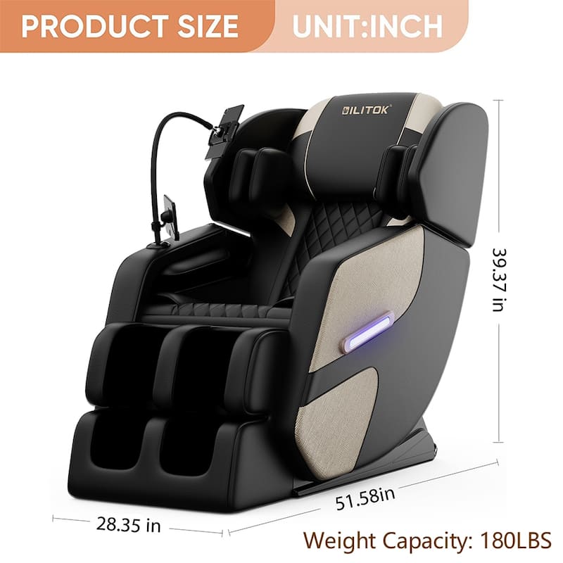 Luxury Zero Gravity Full-Body Massage Chair with Heating, Bluetooth Audio, and Foot Rollers - Home Relaxation Recliner