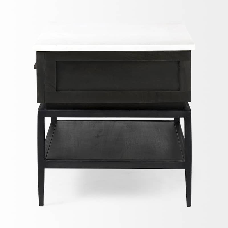 Black White Marble End Table with Drawer and Shelf 22 Inch - 22” x 22” x 22”