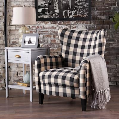 Roomfitters Checkerboard Contemporary Fabric Club Chair, Comfortable Upholstered Armchair, Modern Design for Living Room