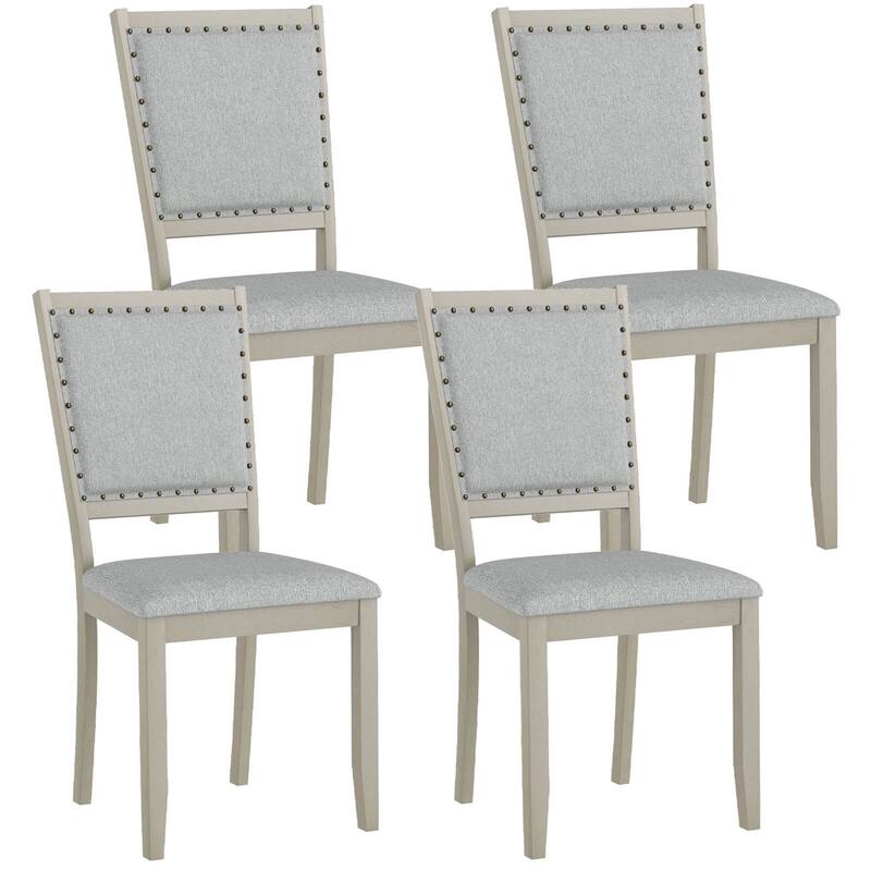 Costway 2/4 PCS Farmhouse Dining Chair Fabric Upholstered Kitchen - 4 PCS