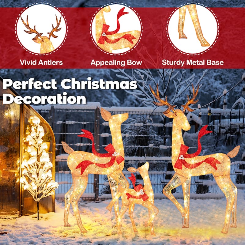 Gymax 3 PCS Large Lighted Christmas Reindeer Family w/440 LED Lights & - See Details