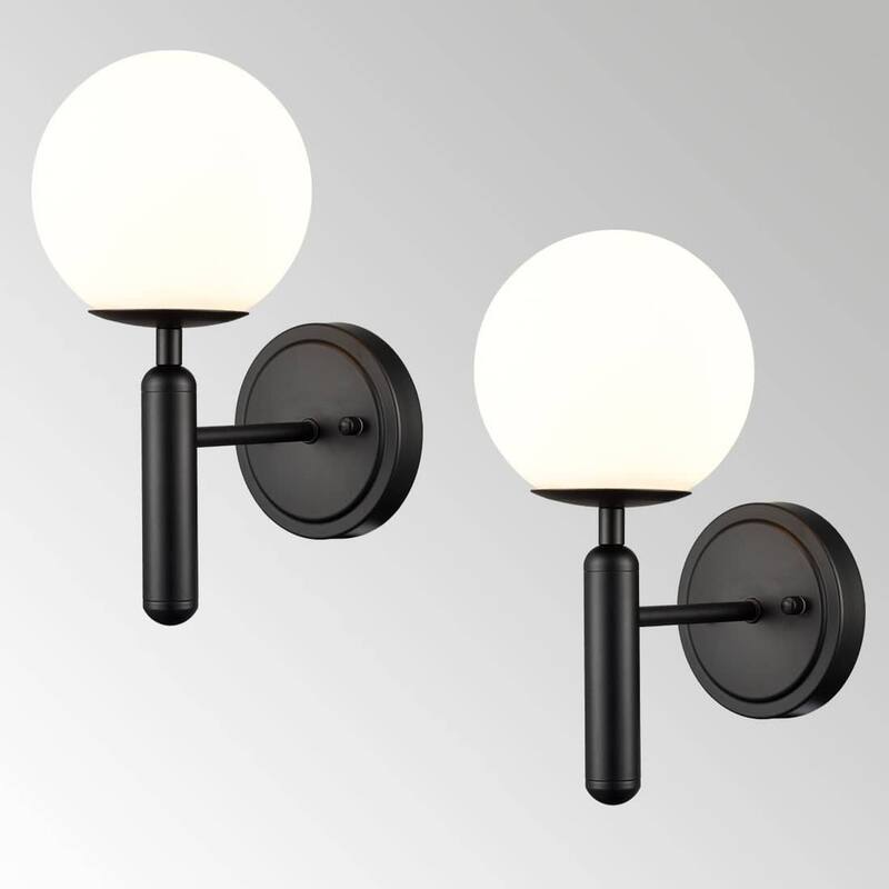 Sora Mid-Century Modern Wall Sconces With Opal Globe Shade Set of 2 - Matte Black