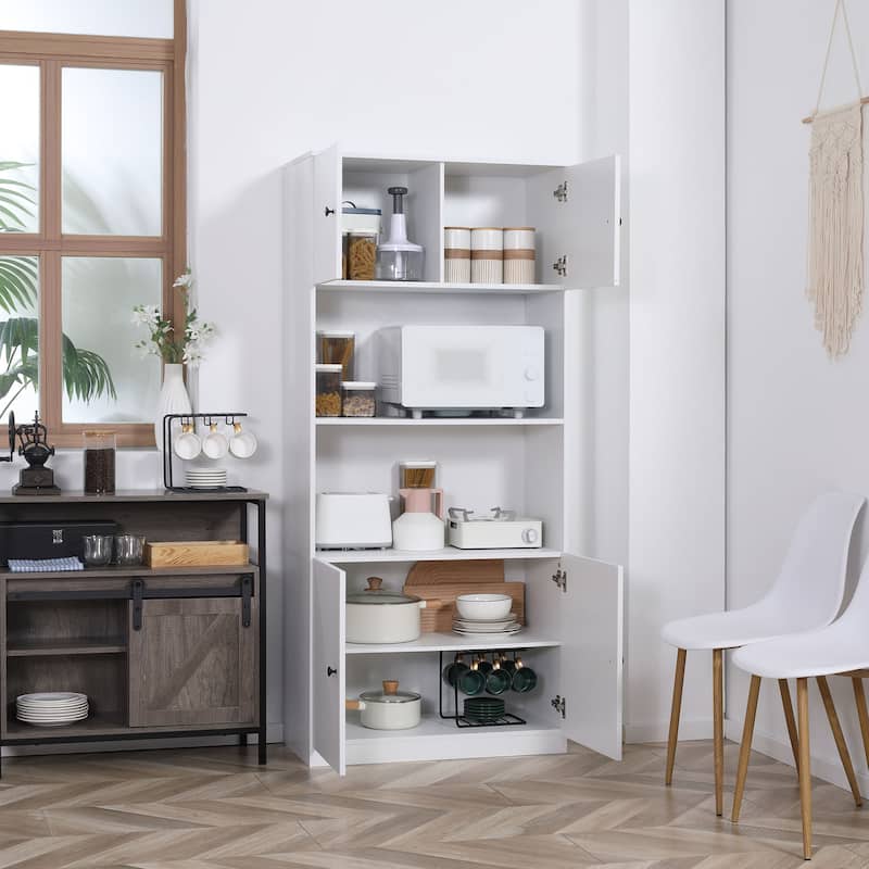 HOMCOM 71" Kitchen Buffet with Hutch, Pantry Storage Cabinet with Shelves, Open Microwave Countertop