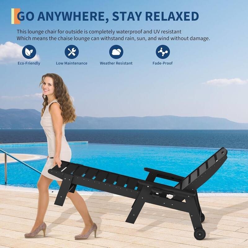 HDPE 5-Position Patio Lounge Chair for Outside with Rolling Wheels