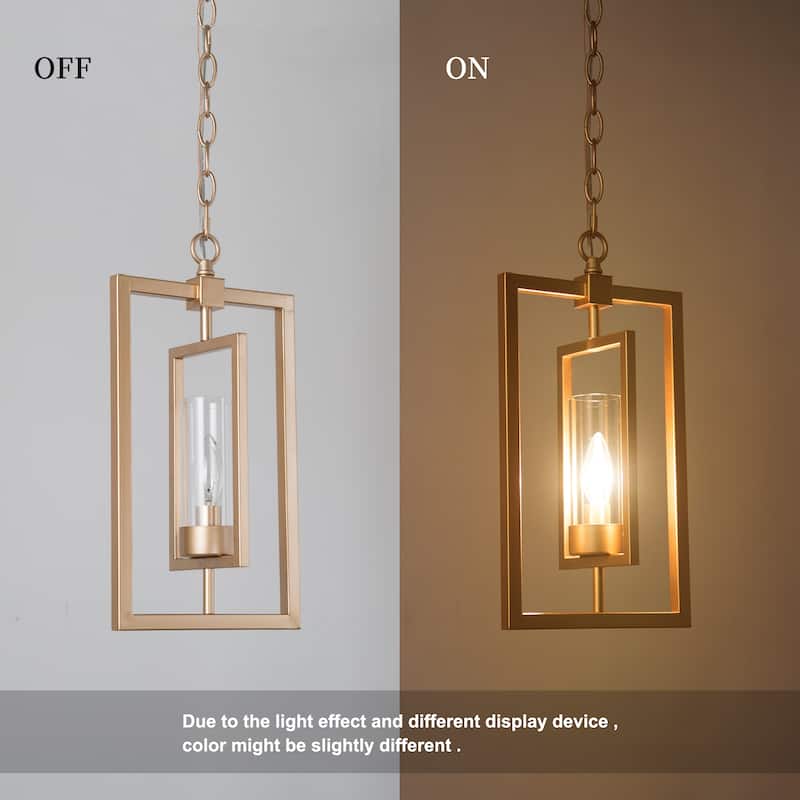 Mid-century Modern Gold Lantern Pendant Farmhouse Dimmable LED Rotatable Kitchen Island Light with Cylinder Glass