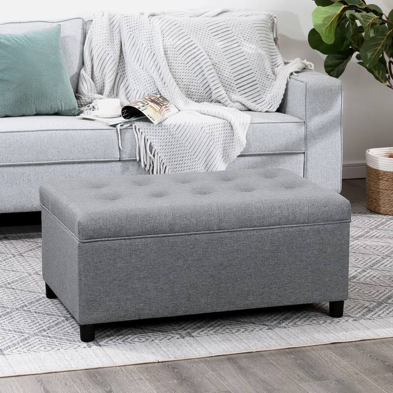Adeco 35" Tufted Rectangular Storage Ottoman Bench