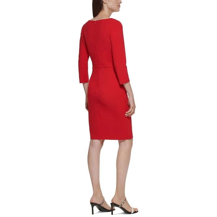 open lace back dress Calvin Klein Womens Bell Sleeve Sheath with Sheer Inserts Dress, Red, 8 at  Amazon Women's Clothing store