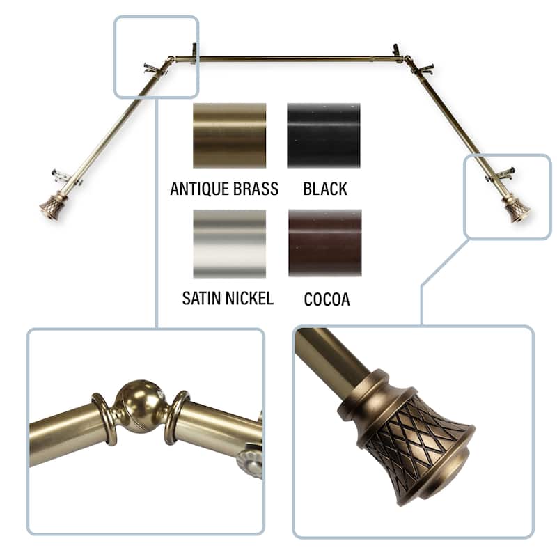 InStyleDesign Simona 13/16" Bay curtain rod 20"-36", 38"-72" - Antique Brass