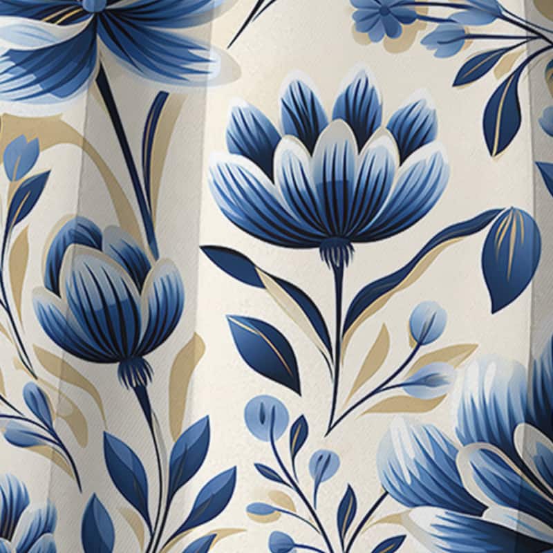 Designart "Blue And White Damask Flower I" Floral Blackout Traditional Curtain, Floral Panel