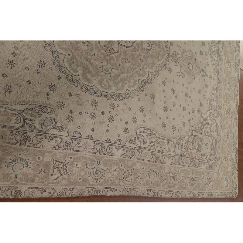 Hand Knotted Oriental 100% Wool Carpet Traditional Medallion Beige & Ivories Tabriz Area Rug - 9' 9'' X 6' 5''