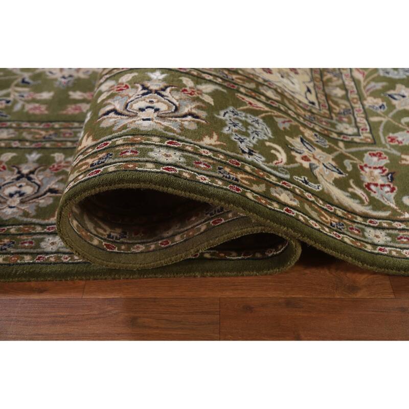 Traditional Green Kashan Oriental Area Rug Floral Wool & Silk Carpet - 9'0"x 12'0"