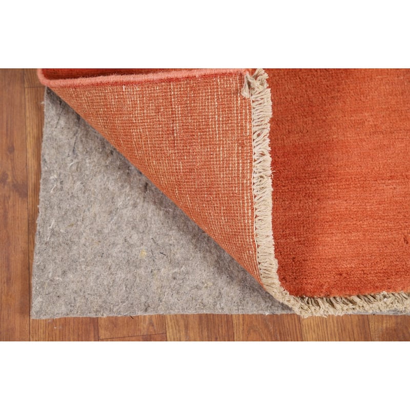 Solid Orange Gabbeh Oriental Foyer Rug Hand-Knotted Wool Carpet - 1'8"x 3'2"