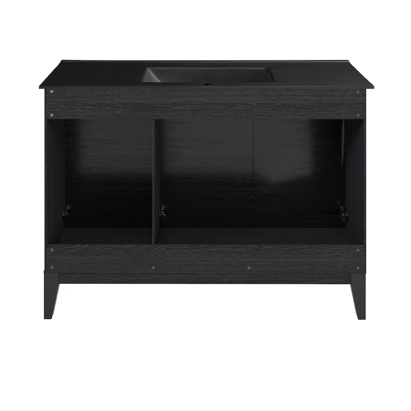 Cascade 48 In. Black Oak Bathroom Vanity With Black Ceramic Sink Top
