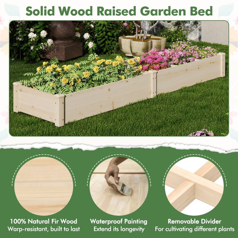 Gymax Wooden Raised Garden Bed w/ 2 Planter Boxes Divider Open-Ended