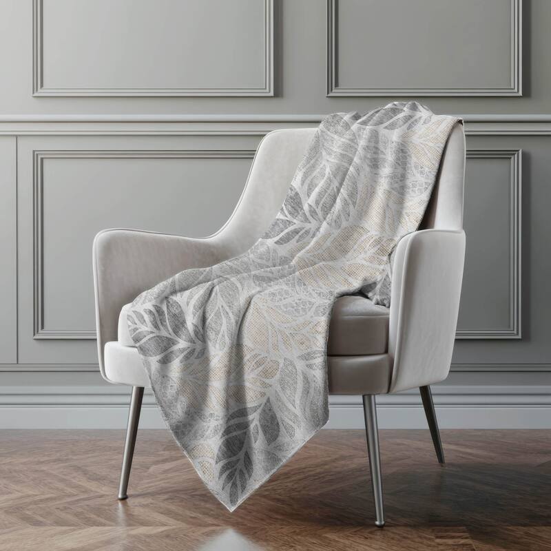 Premium Machine Washable ASB198 Palm Leave Sherpa Throw Blanket