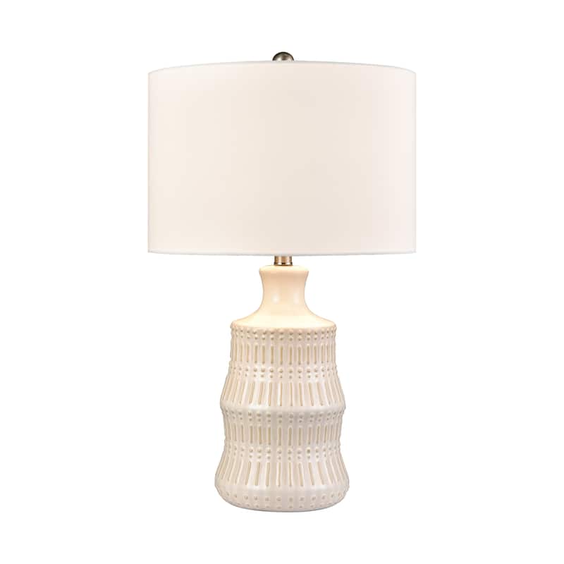 Elk Home Dorin White Glazed With White Linen Drum Shade Table Lamp