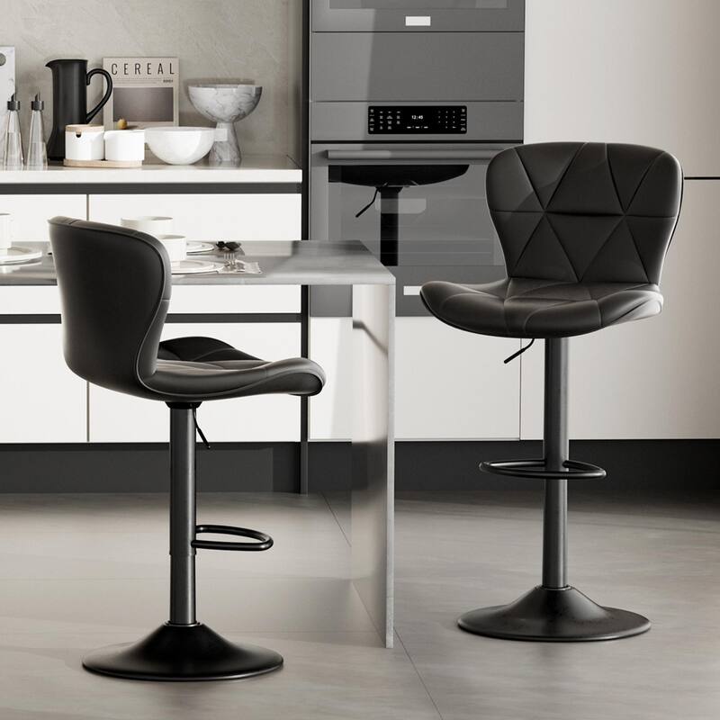 Modern Bar Stools Set of 2, Adjustable Faux Leather Upholstered Swivel Bar Stools, Counter Height Bar Chairs