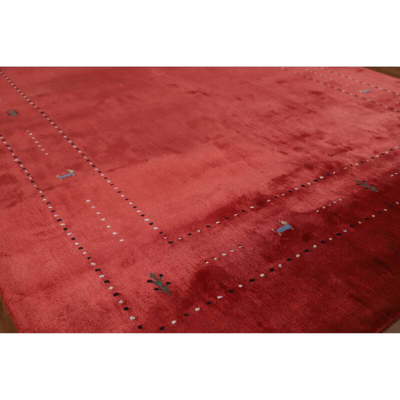 Tribal Gabbeh Indian Area Rug Handmade Red Modern Wool Carpet - 5'4" x 7'6" - 5'4" x 7'6" - Red