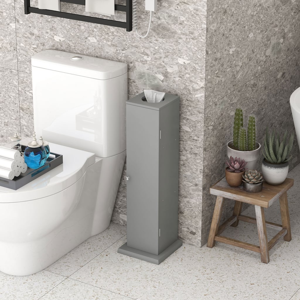 Toilet Paper Cabinet Bathroom Storage Organizer for Paper Shampoo, Corner Floor Cabinet with Doors and Shelves