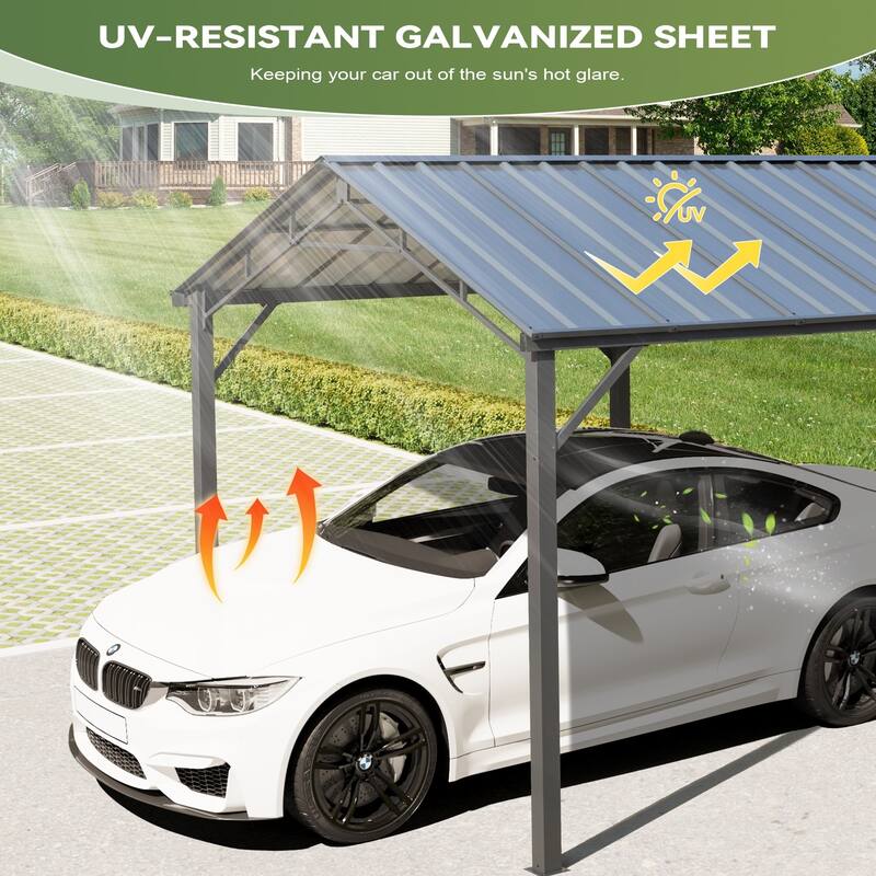 EROMMY Outdoor Carport with Galvanized Steel Roof, Heavy-Duty All-Weather Shelter for Cars, Boats and Equipment