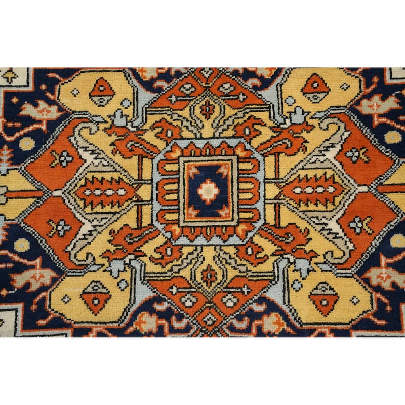 Hand Knotted Oriental 100% Wool Carpet Traditional Medallion Beige & Ivories Heriz (serapi) Area Rug - 8' 4'' X 6' 0''