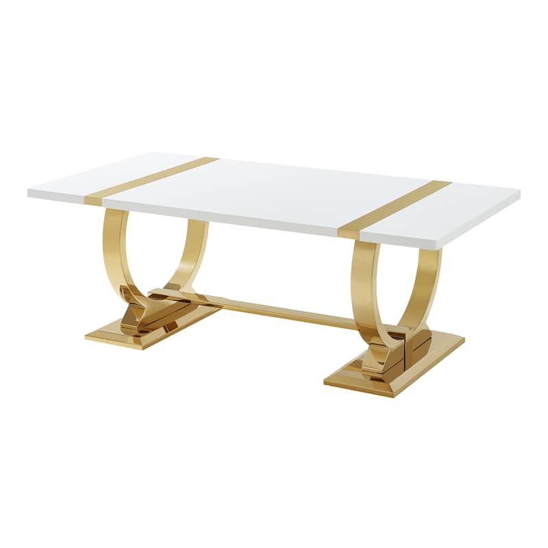 Furniture of America Carra Modern 3-Piece Stainless Steel O-Shaped Trestle Base Coffee Table Set