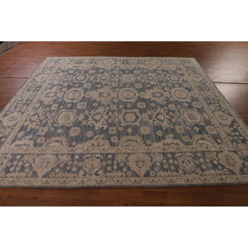 Blue Oushak Vegetable Dye Area Rug Handmade Wool Carpet - 8'0" x 9'10"