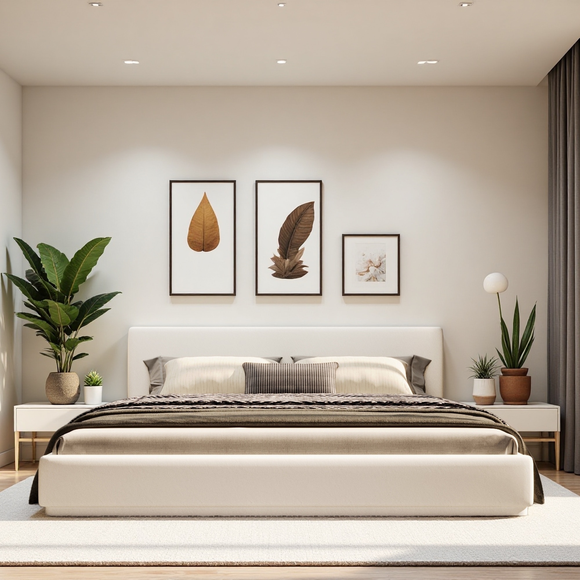 Upholstered Platform Bed with Luxurious Cozy Design and White Finish