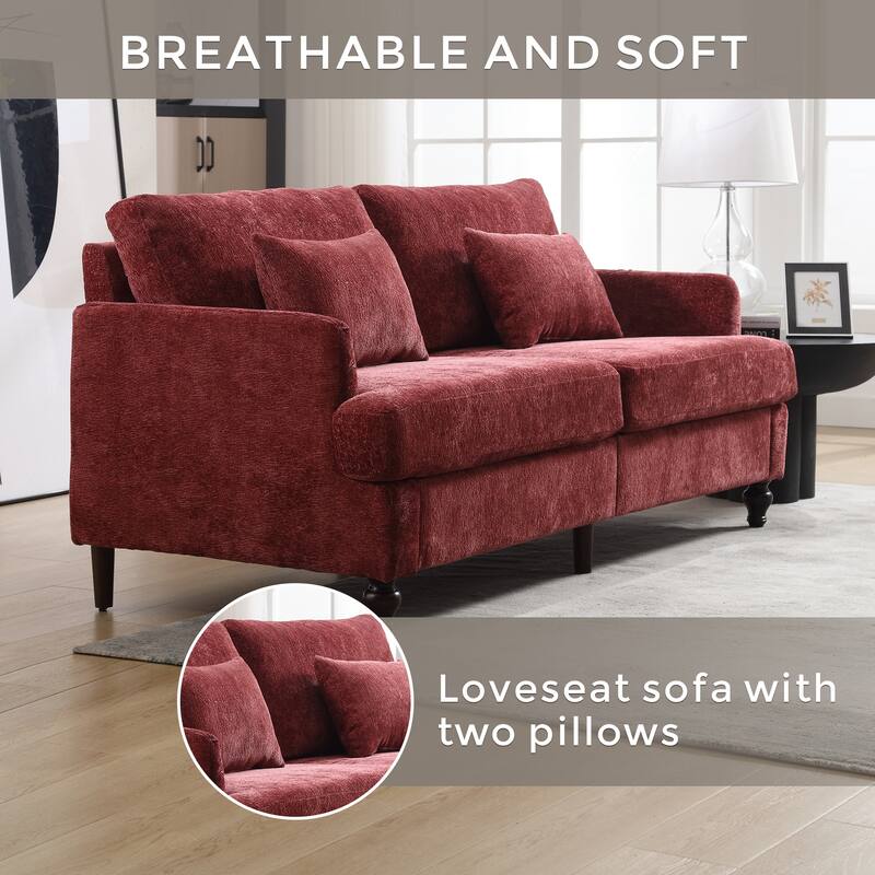 Mid Century Modern chenille Fabric Loveseat Sofa,2-Seat Upholstered Loveseat Sofa for Living Room Bedroom,Reading
