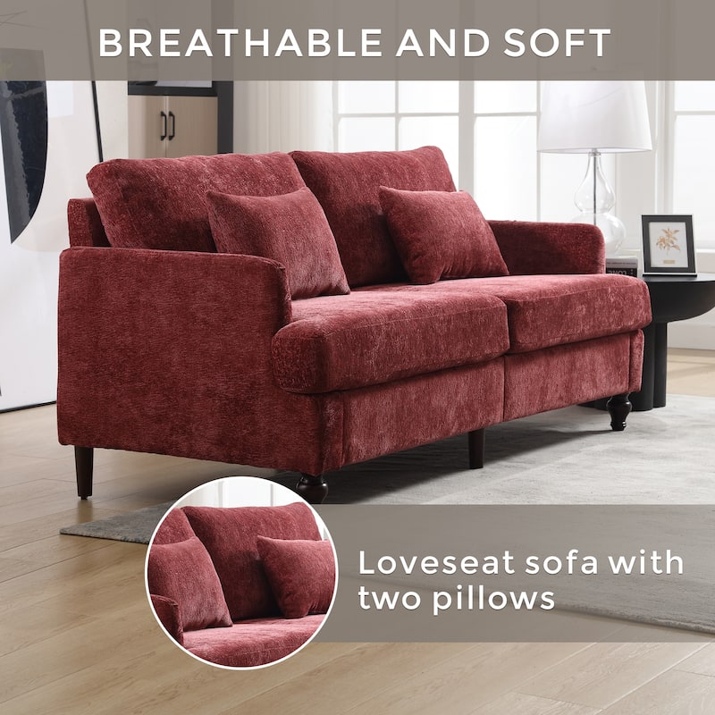 Red 68.9'' Chenille 2-Seater Sofa with Detachable Cushions
