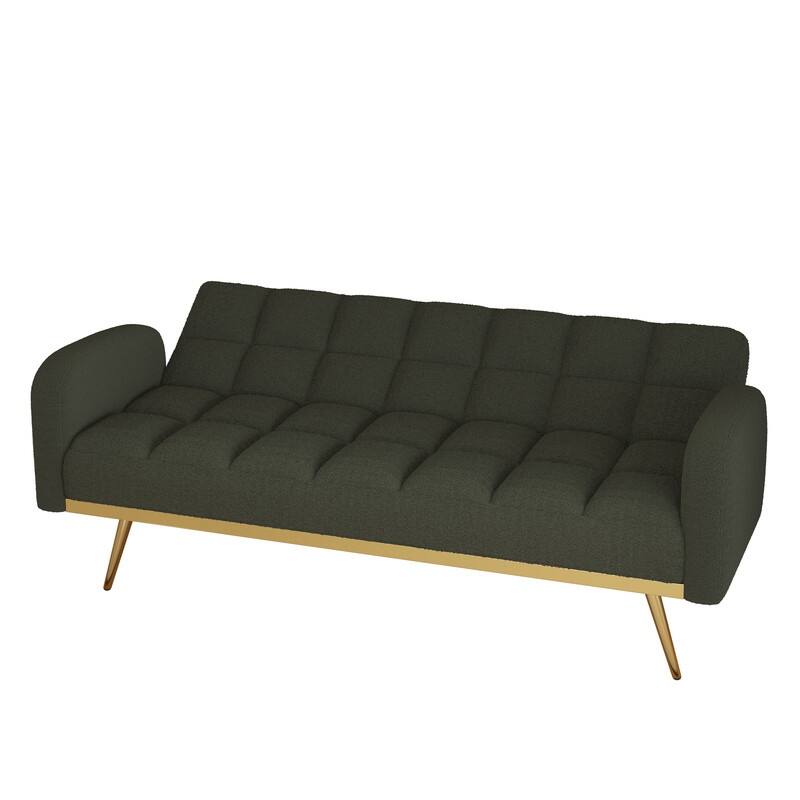 68.5-inch teddy velvet sofa bed with throw pillows