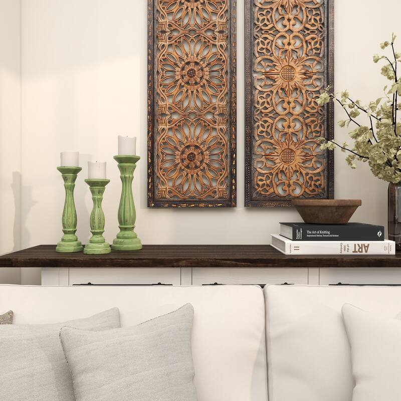 Gray, Green, Brown or Blue Wooden Distressed Turned Decorative Candle Holder (Set of 3)