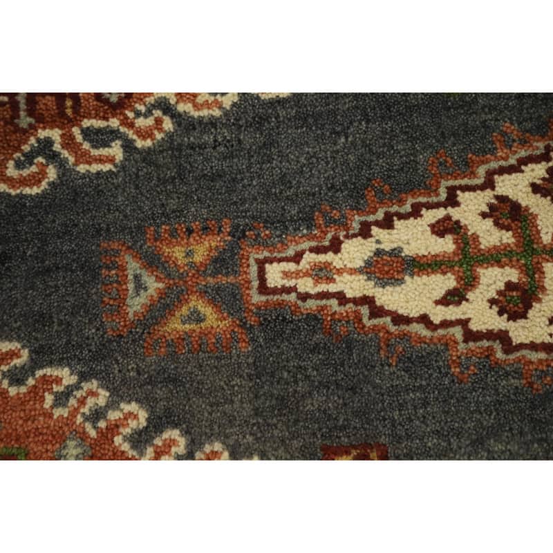 Hand Knotted Oriental 100% Wool Carpet Traditional Geometric Greys & Charcoal Viss Area Rug - 8' 11'' X 5' 11''