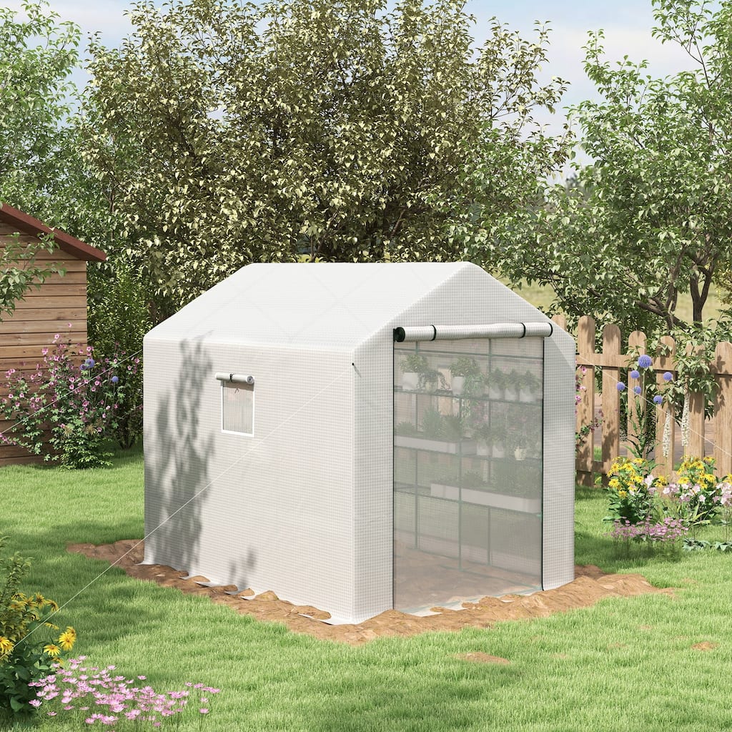 Outsunny 8' x 6' x 7' Portable Walk-in Greenhouse, 18 Shelf Hot House, Roll Up Zipper Door, UV protective
