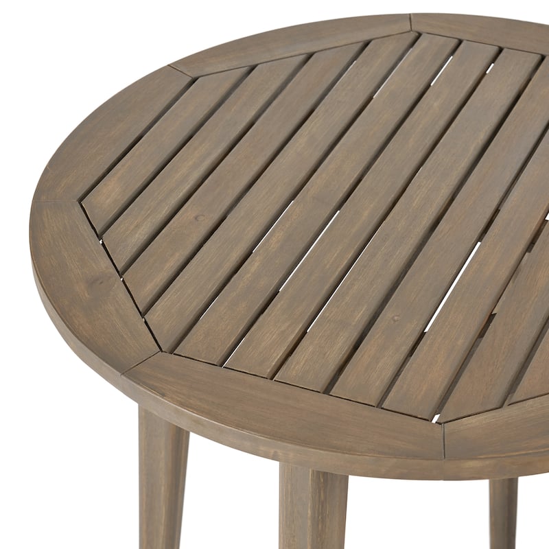 Roomfitters Outdoor Round Bistro Side Table, Solid Acacia Wood Accent Table, Weather-Resistant Patio Furniture, Grey - Gray