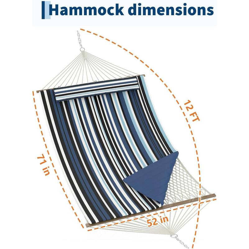 2 in 1 Outdoor Hammock with Cotton Rope and Polyester Pad for Patio, Backyard, Garden, Beach