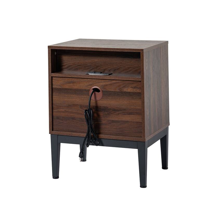 Apakah Modern 25"Tall 2-Drawer Nightstand with Charging Station and Adjustable Legs Set of 2 by HULALA HOME