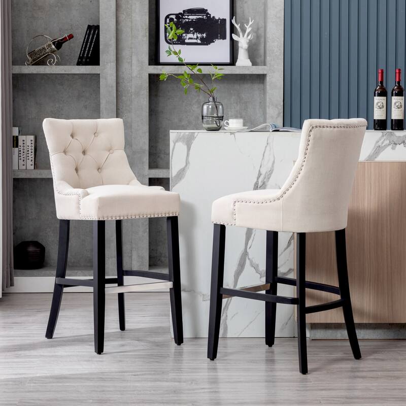Carter 29" Linen Fabric Tufted Upholstered Bar Stool (Set of 2) - N/A