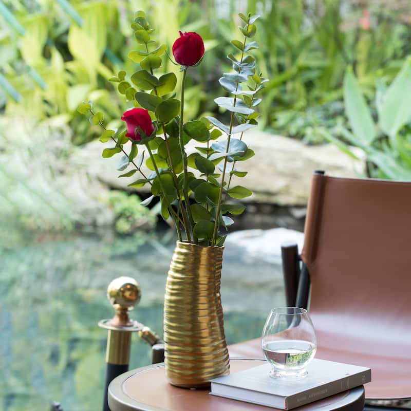 9-Inch Tall Ceramic Bent Melted Modern Style Sculpture Table Centerpiece Flower Vase, a Unique and Decorative Vase Gold Finish