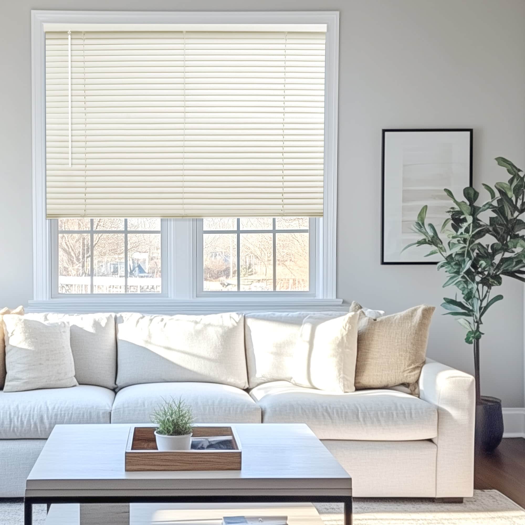 Chicology Light Filtering Cordless Vinyl Mini Window Blinds - 1" Slats - Alabaster 72" Height Sizes