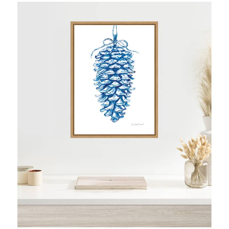 Kate and Laurel Sylvie Framed Canvas Large Blue Pine Cone by Patricia Shaw