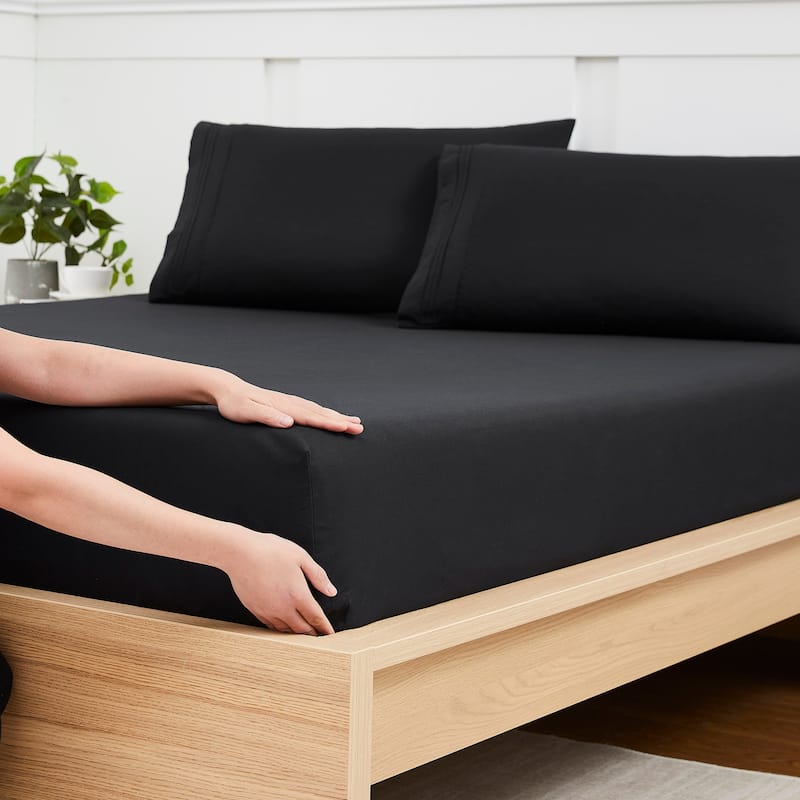Sweet Home Collection Fitted Sheet Brushed Microfiber Bottom Sheets with Built in Sheet Straps
