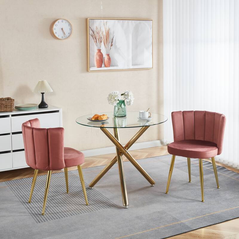 Modern 2 Piece Velvet Kitchen Dining Chairs with Cushions, Gold Metal Legs, Backrest for Dining Room Kitchen Living Room Bedroom