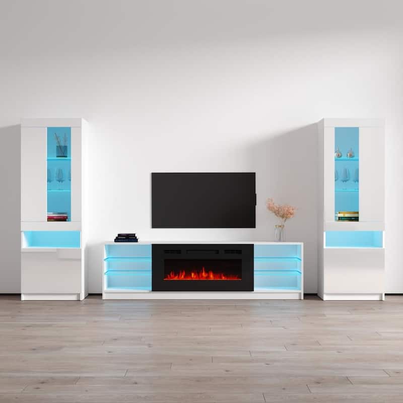 Boston 01 Electric Fireplace Modern Wall Unit Entertainment Center - White