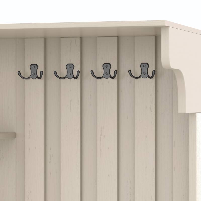 Roomfitters 2-in-1 Hall Tree and Storage Cabinet with Hooks and Shelves, Detachable Entryway Organizer for Living Room