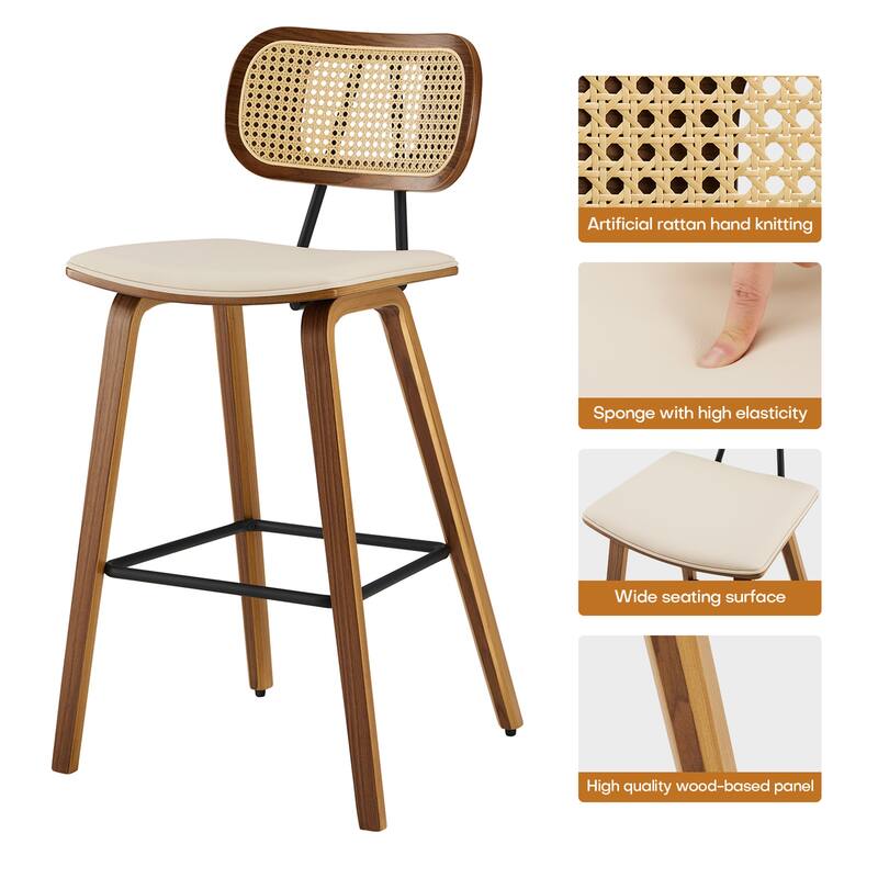 26" Upholstered Wood Counter Height Bar Stools - 17.7"W x 19.5"D x 35.1"H