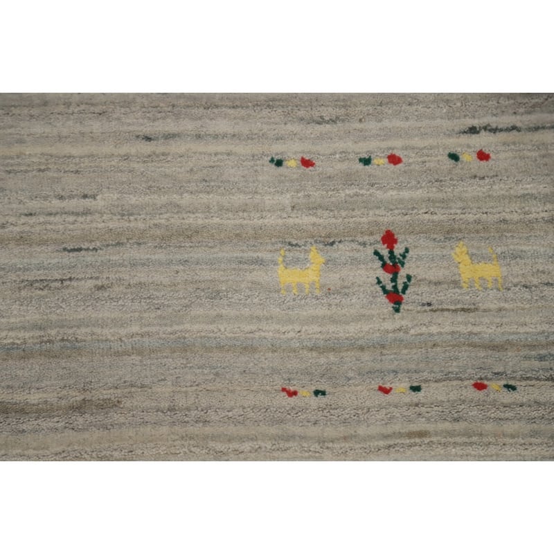 Hand Knotted Oriental 100% Wool Carpet Modern Modern Beige & Ivories Gabbeh Area Rug - 5' 11'' X 6' 1''