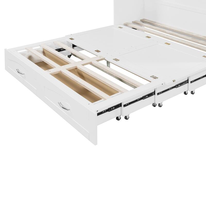 Queen Size Murphy Bed Wall Bed with drawer and a set of Sockets & USB Ports, Pulley Structure Design