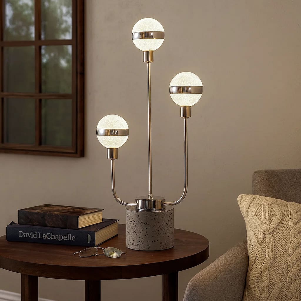 32 Inch Table Lamp, Accent LED Light, Globe Glass Shade, Round Base, Nickel