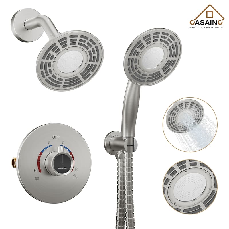 CASAINC 2-Spray 5 in. Shower Faucet Kit Wall Mounted Fixed and Handheld Dual Shower Heads 1.8 GPM - 5" x 5"